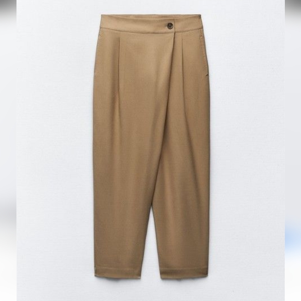 Zara women's High-waisted trousers with an asymmetric wrap-over front beige